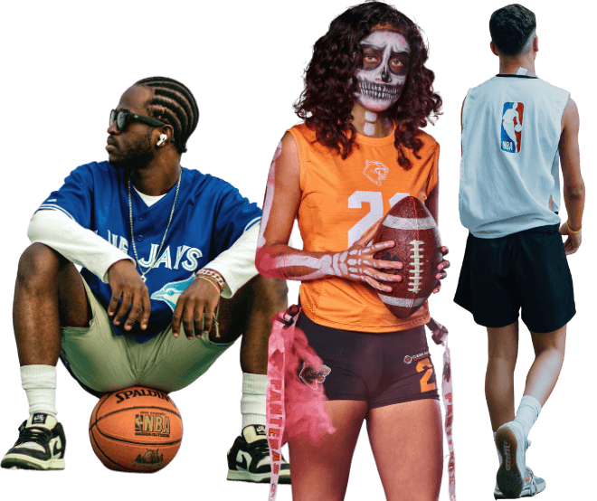 Sports fans wearing team jerseys on game day