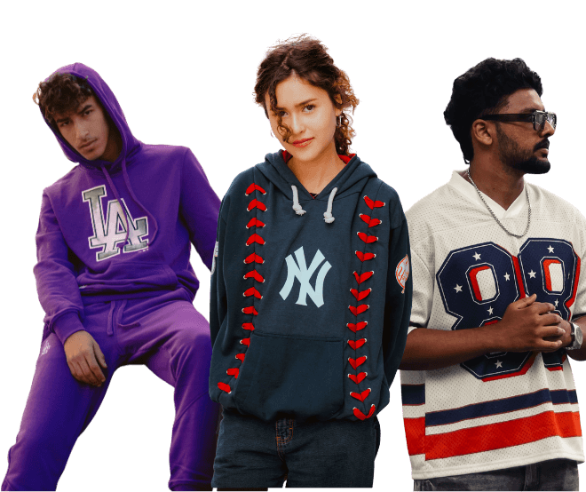 Fans wearing team hoodies and jerseys - LA, Yankees and USA
