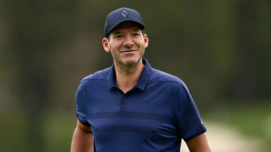 Tony Romo stands on the first green during the final round of the American Century Championship 2026 at Edgewood Tahoe Golf Course on July 12, 2026