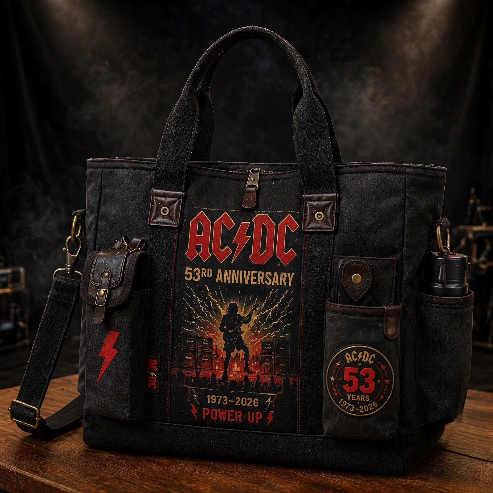 AC/DC 53rd Anniversary 1973-2026 Power Up Tote Bag - Front View