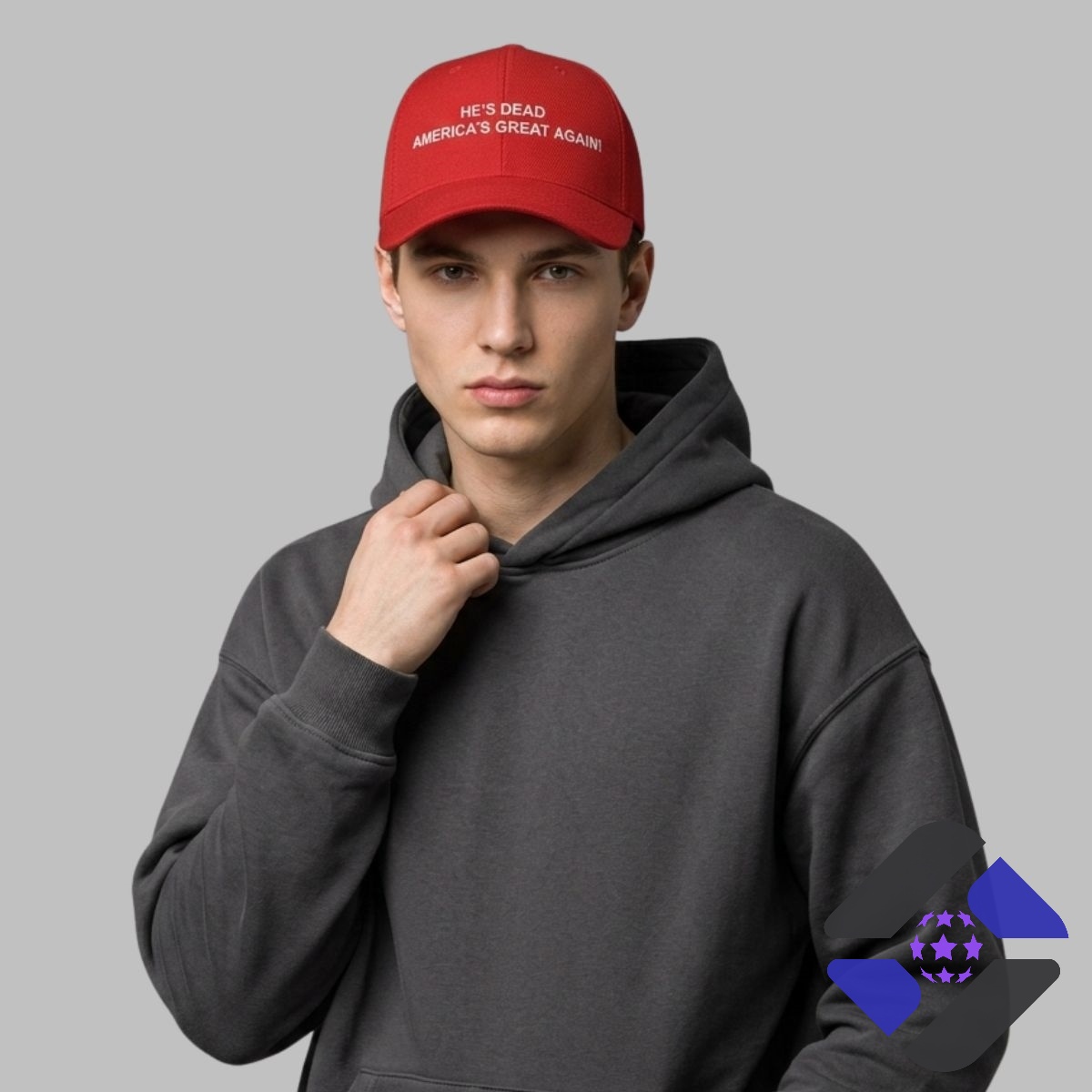 Trump He's Dead America Great Again Baseball Cap - Detail View