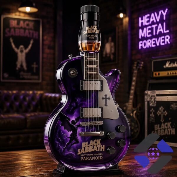 BLACK SABBATH Paranoid Guitar Shaped Whiskey Bottle