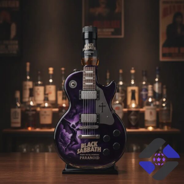 BLACK SABBATH Paranoid Guitar Shaped Whiskey Bottle