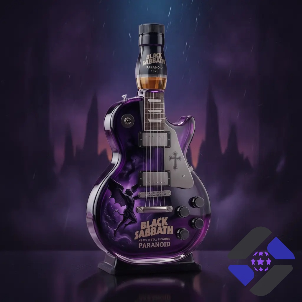 BLACK SABBATH Paranoid Guitar Shaped Whiskey Bottle