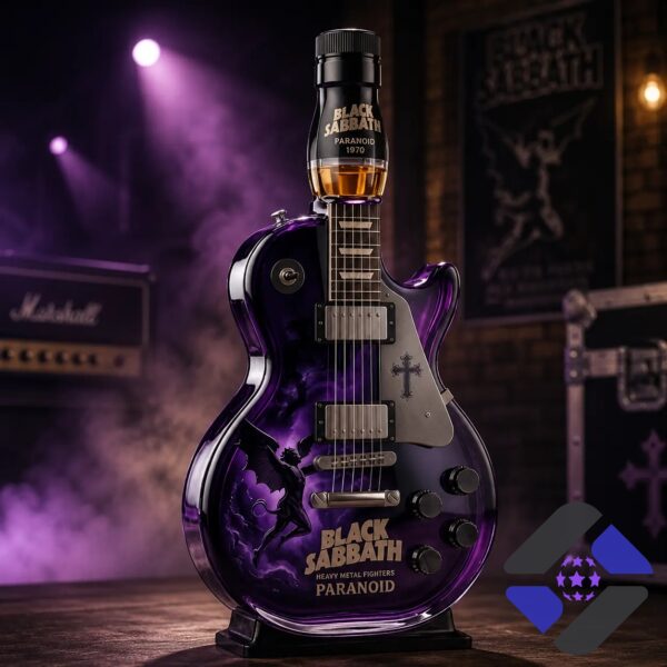 BLACK SABBATH Paranoid Guitar Shaped Whiskey Bottle