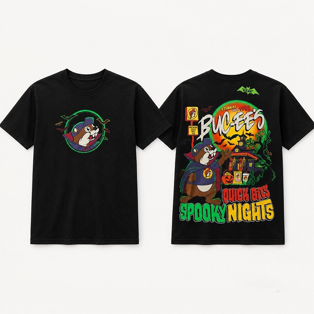 Buc-ee's Quick Bits Spooky Nights Vampire Halloween T-Shirt - Front View