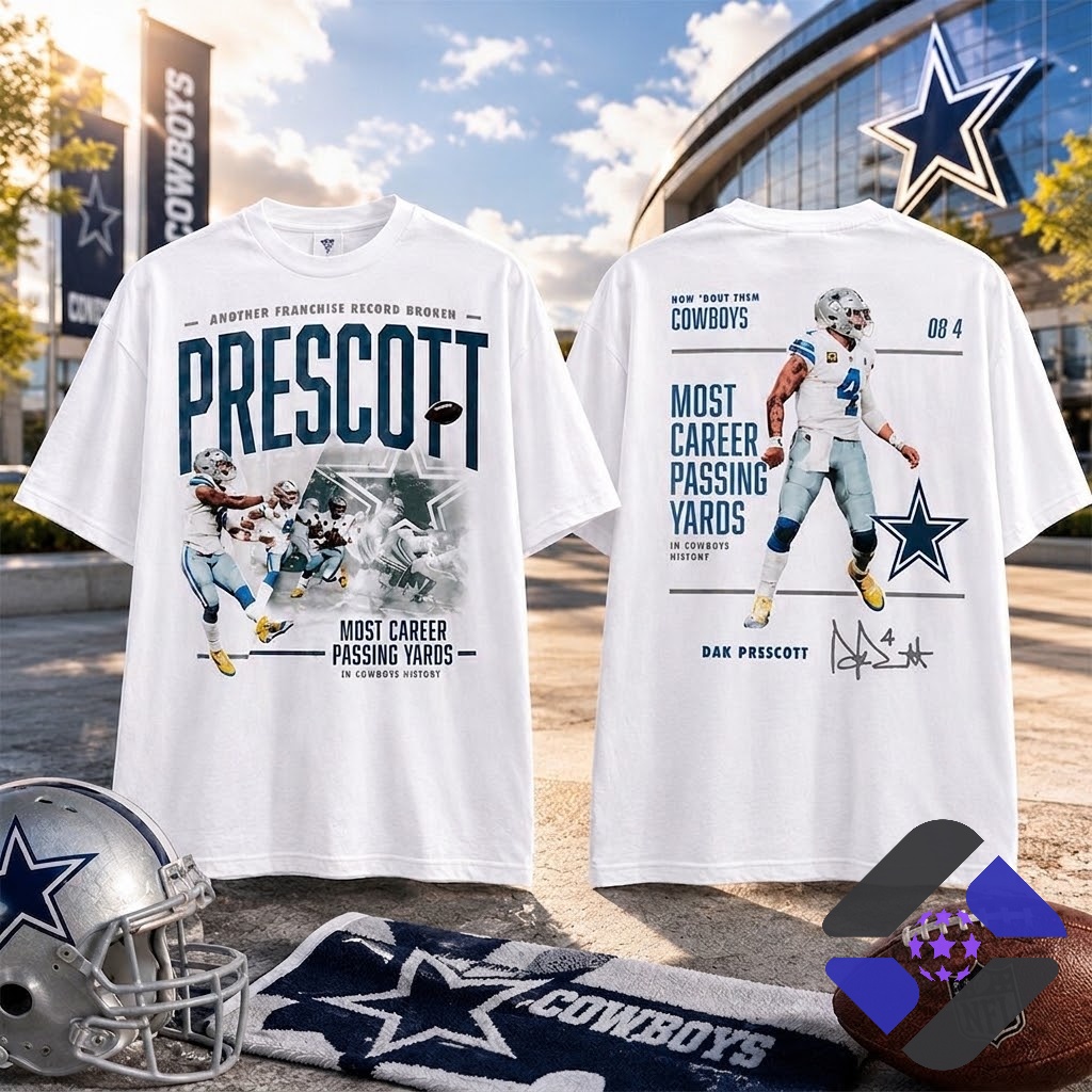 Dallas Cowboys Dak Prescott Most Career Passing Yards T-Shirt - Detail View