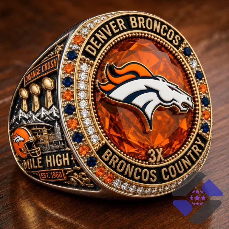 Denver Broncos 3X Broncos Country Commemorative Ring - Detail View