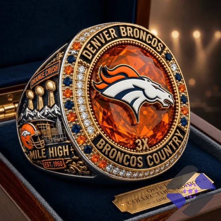 Denver Broncos 3X Broncos Country Commemorative Ring - Front View