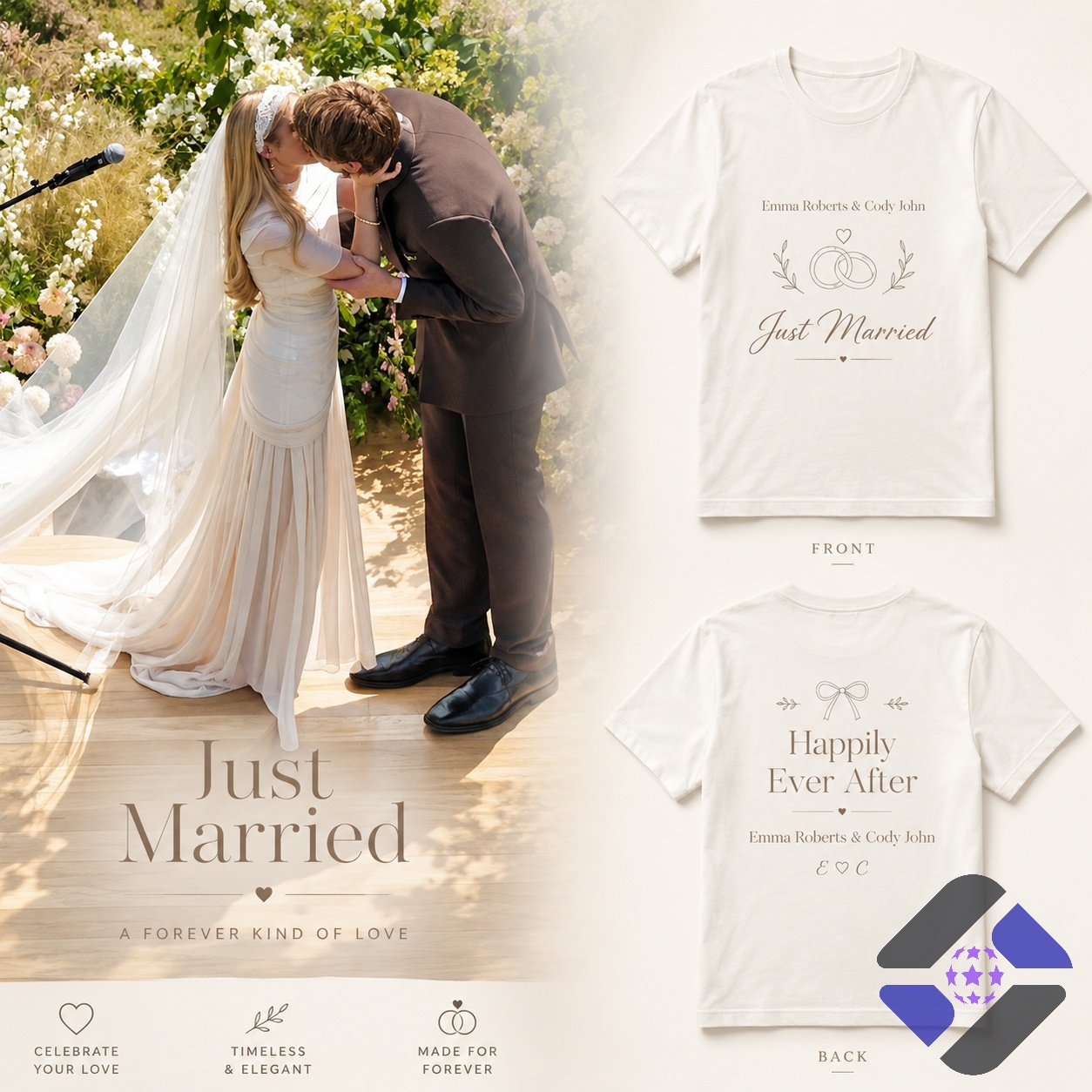 Emma Roberts & Cody John Just Married T-Shirt - Front View