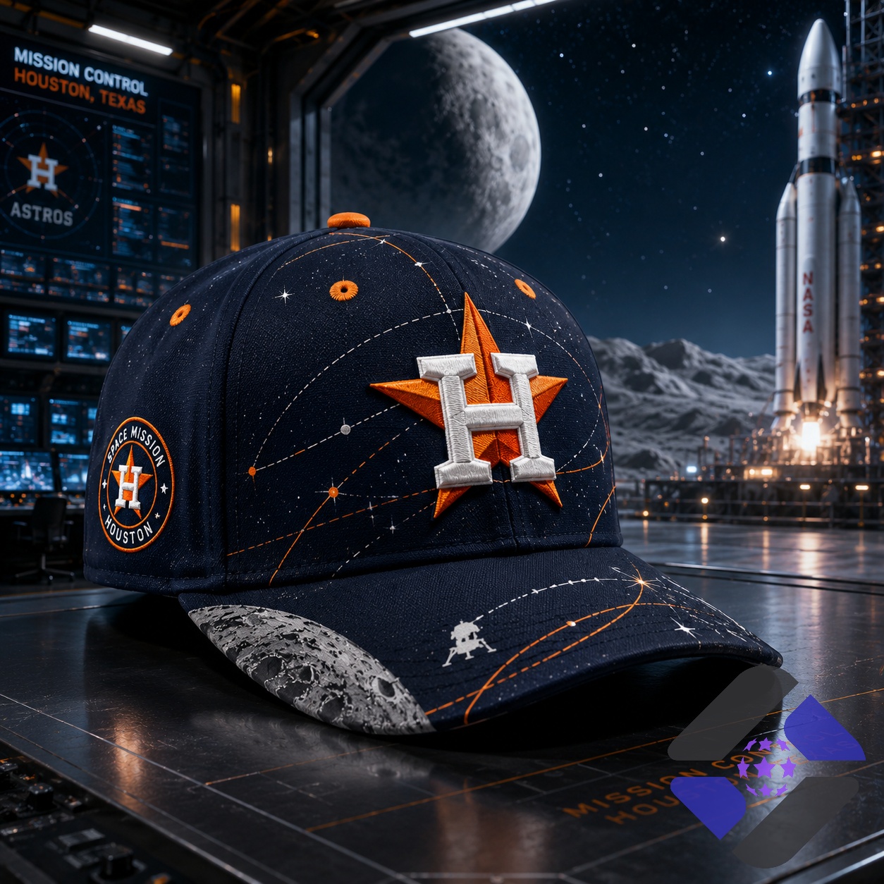 Houston Astros Space Mission Moon Landing Baseball Jersey - Detail View