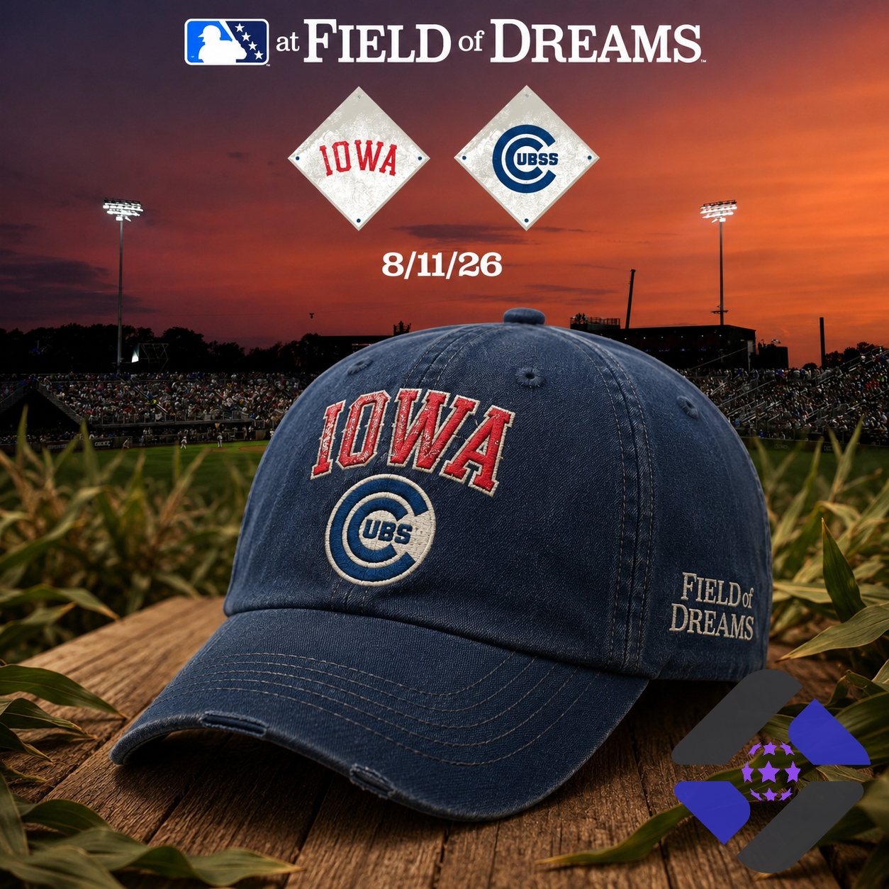 Iowa Cubs Field of Dreams Game 2026 Baseball Cap - Front View