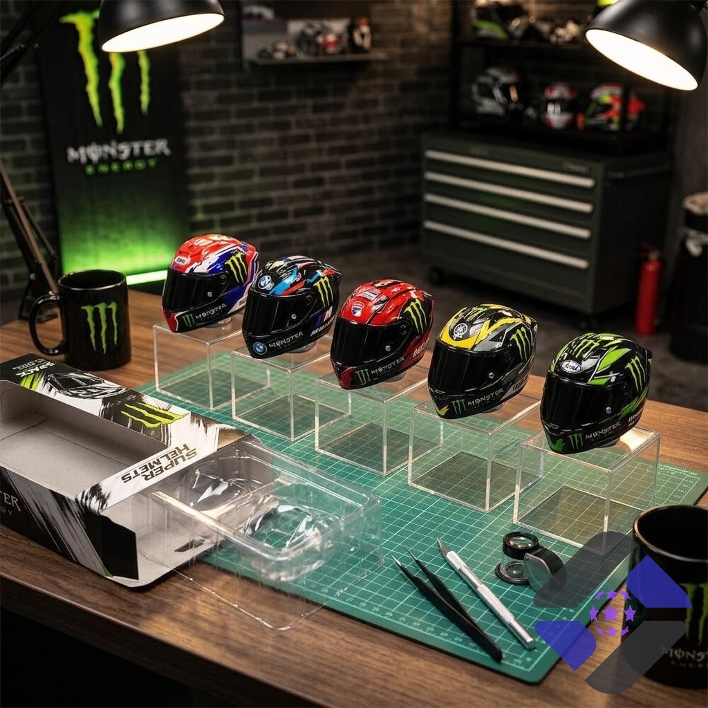 Monster Energy 5-Pack Collectible Motorcycle Racing Helmet Set