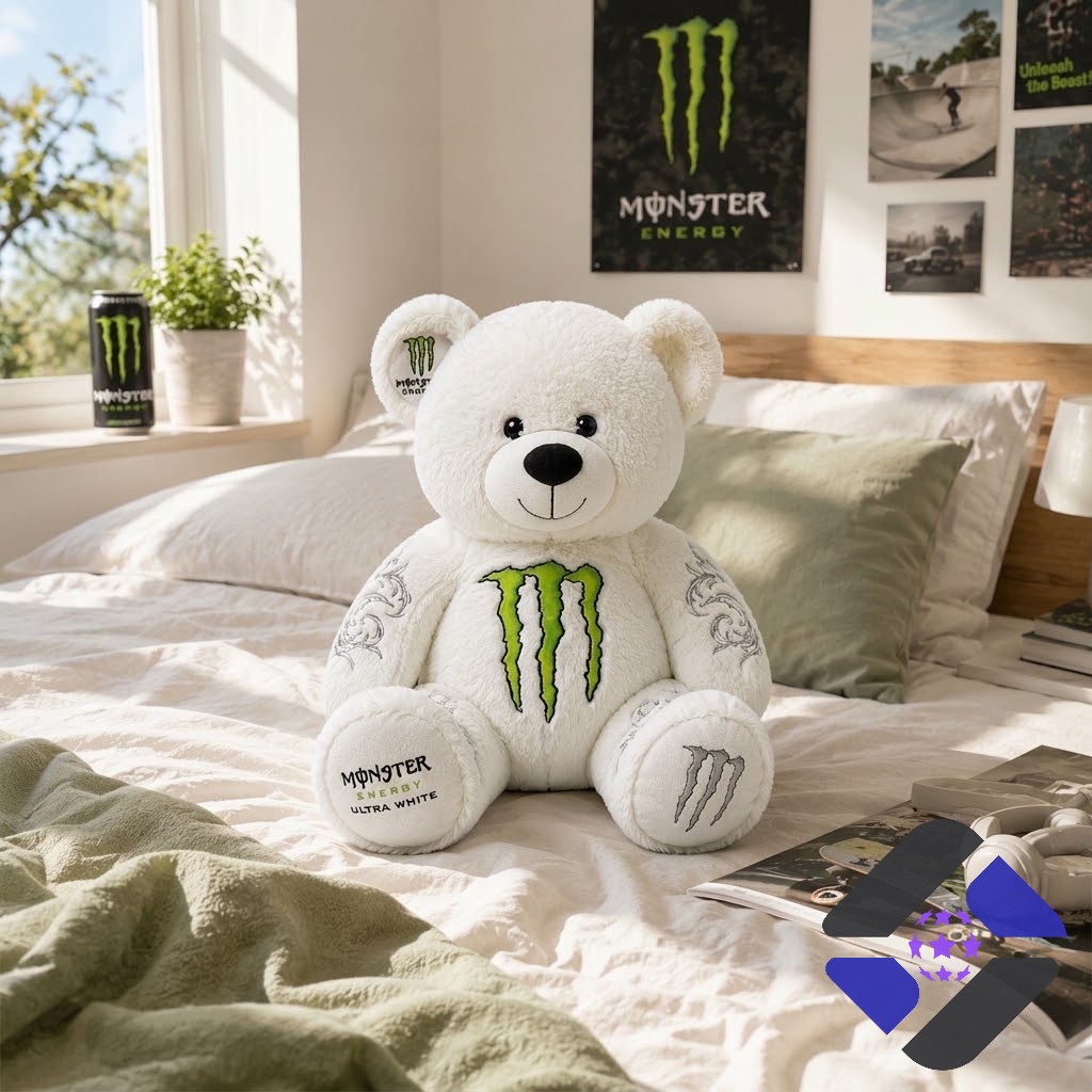 Monster Energy Ultra White Bear Plush Toy