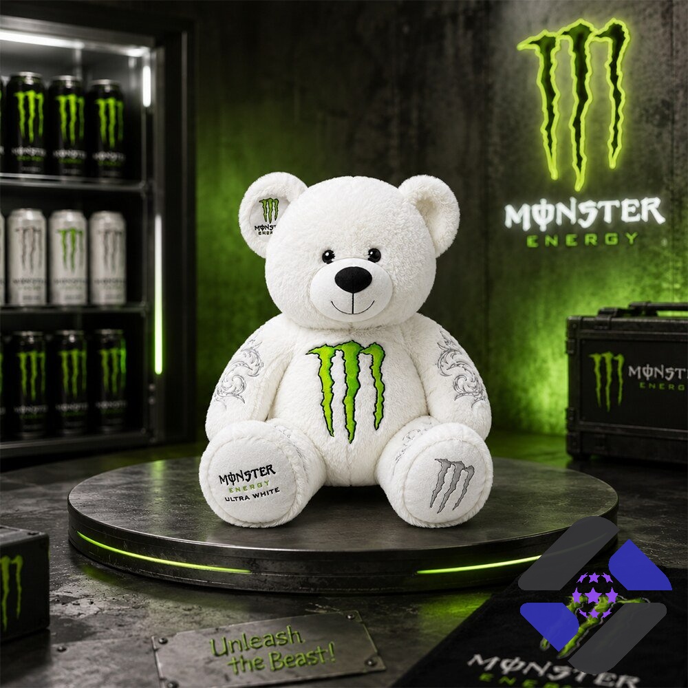 Monster Energy Ultra White Bear Plush Toy - Front View
