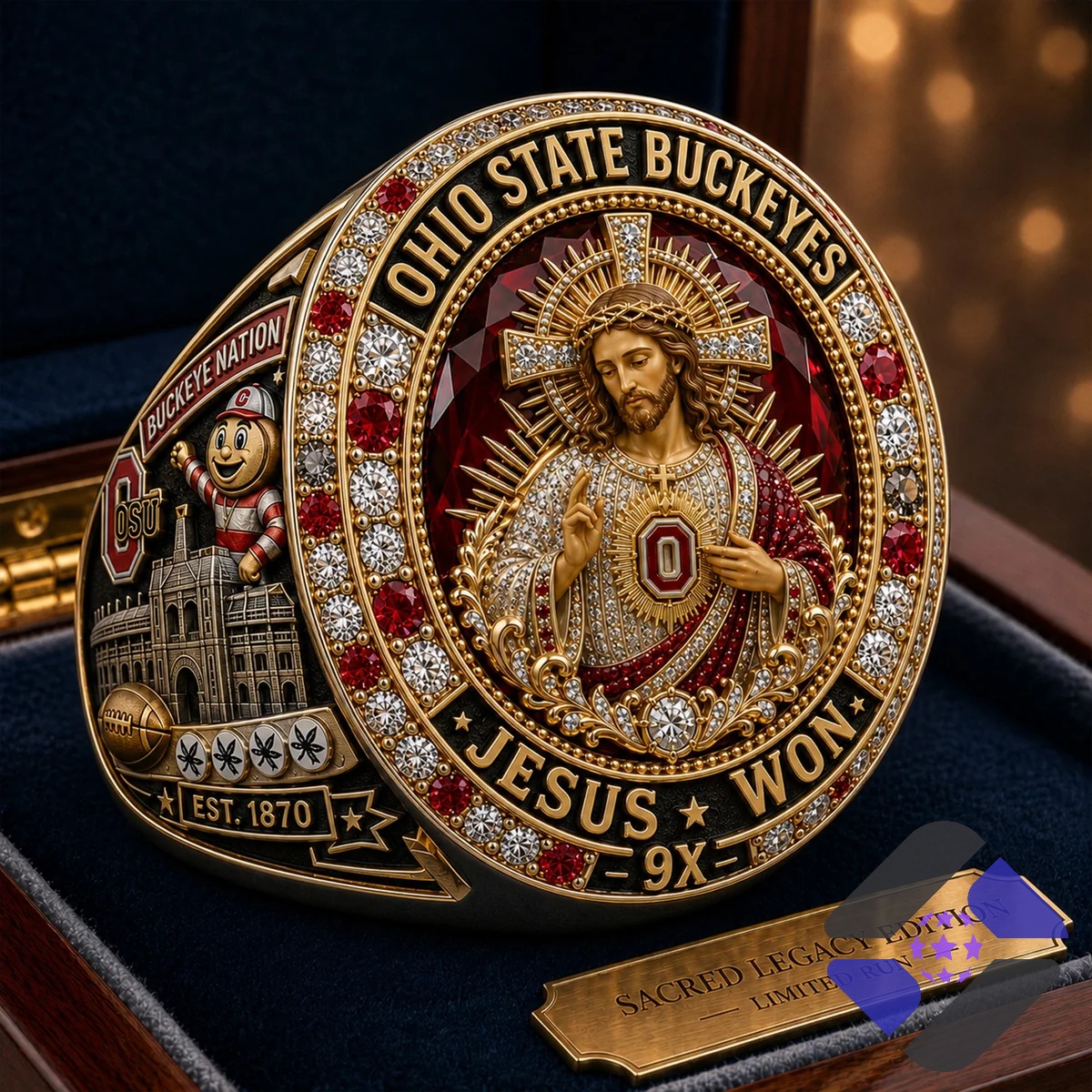 Ohio State Buckeyes Jesus Won 9X Est 1870 Championship Ring - Front View