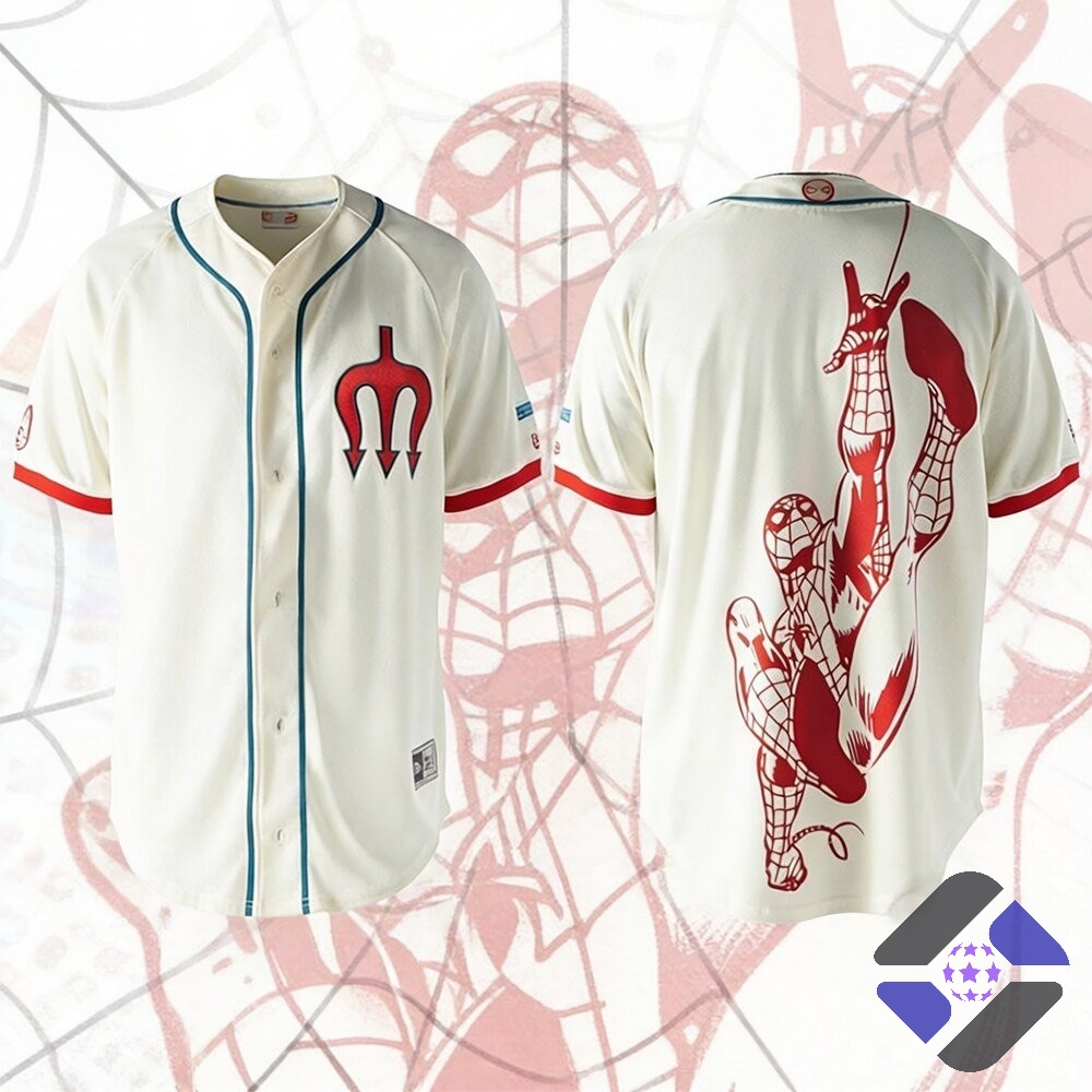 Red Devils Diablos Rojos del Mexico Spider-Man Baseball Jersey - Detail View
