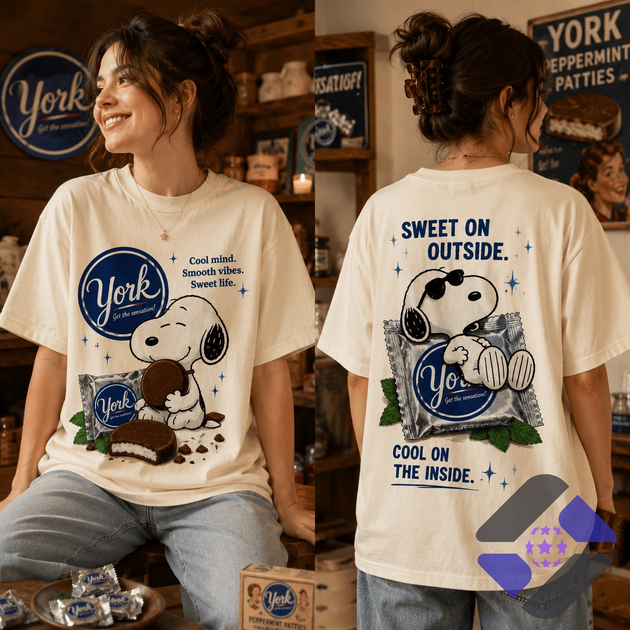 Snoopy York Peppermint Patties 3D T-Shirt - Detail View