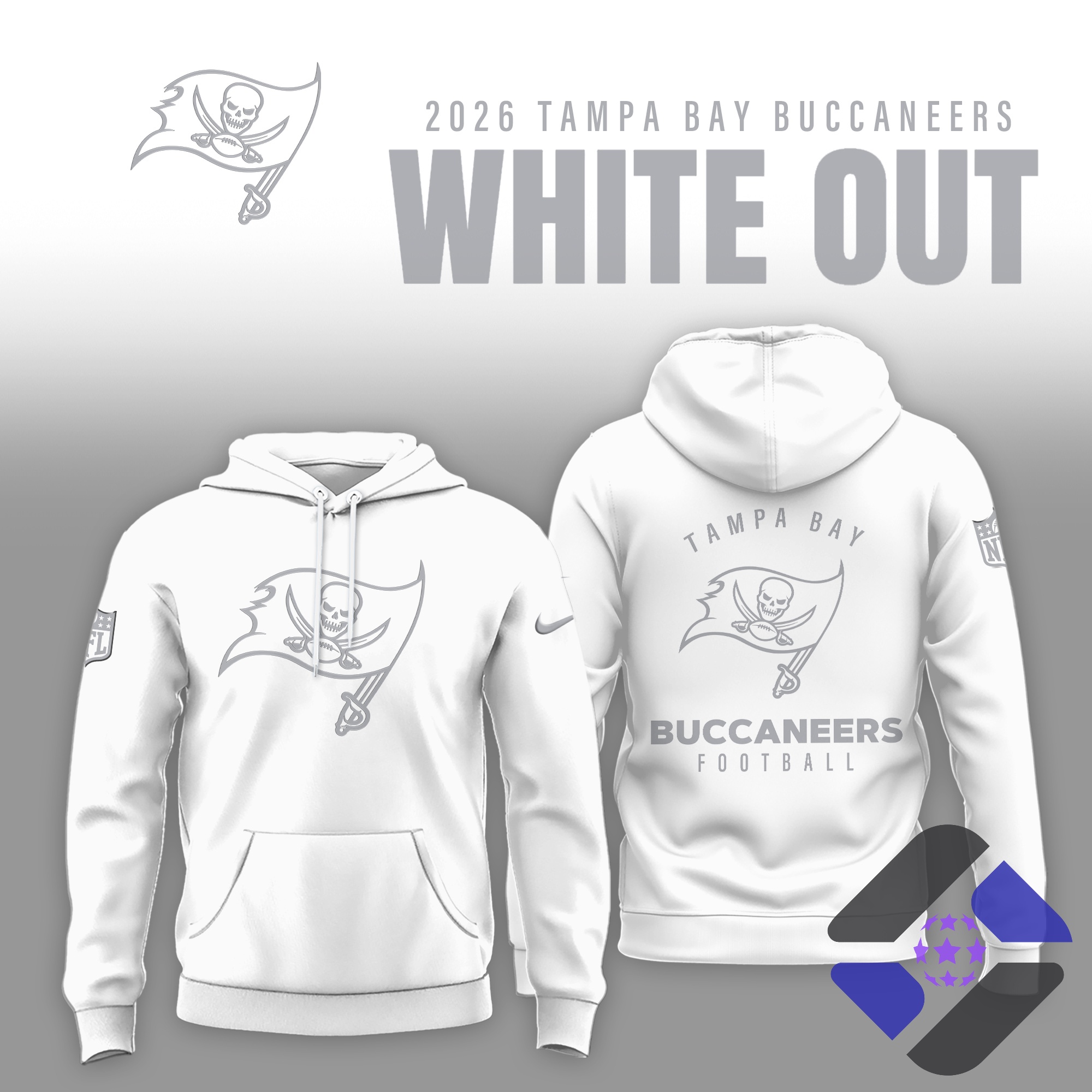 Tampa Bay Buccaneers 2026 White Out Hoodie and Jogger Set - Detail View