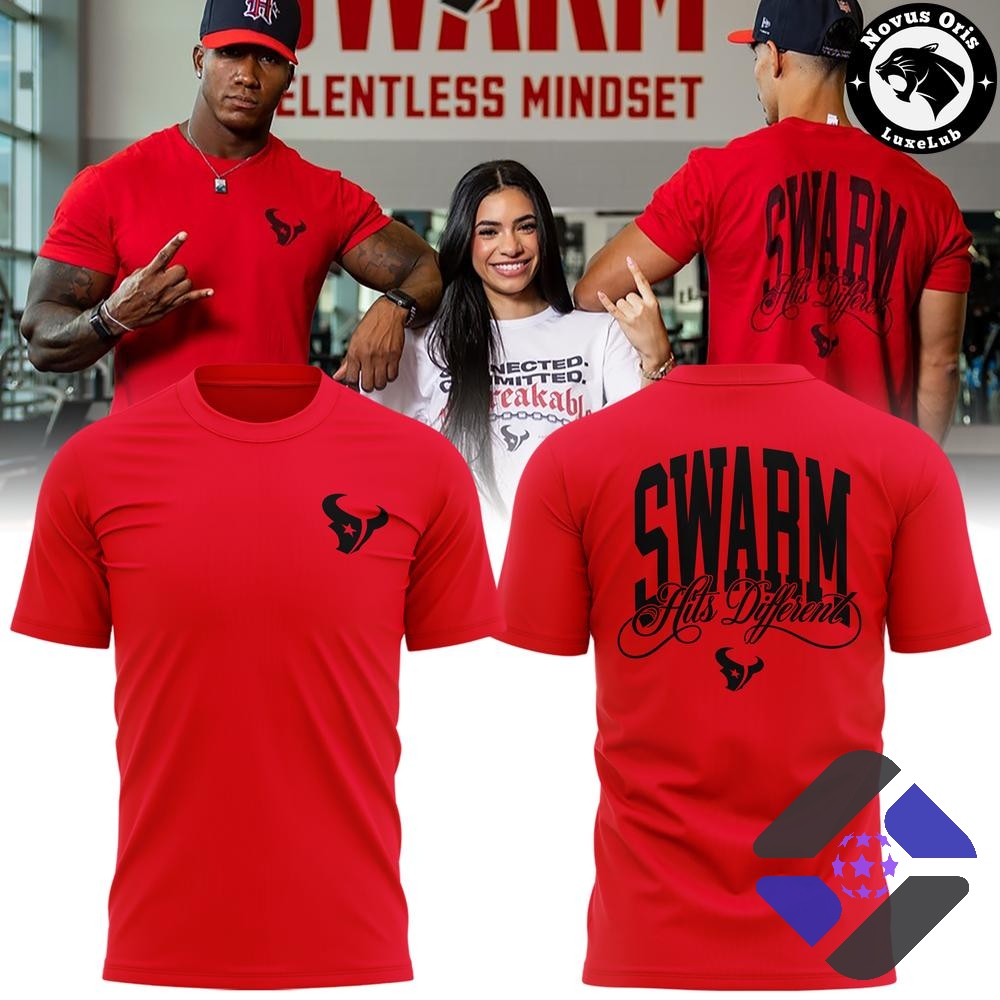Houston Texans SWARM Hits Different Camp T-Shirt - Front View