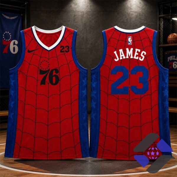 Philadelphia 76ers Spider-Man LeBron James Crossover Basketball Jersey